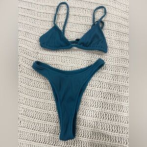 Kulani Kinis Ribbed Teal Bikini Set